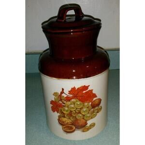 VTG McCOY CROCK AUTUMN FRUIT HARVEST POTTERY COOKIE / TREAT JAR CANISTER ~U.S.A.